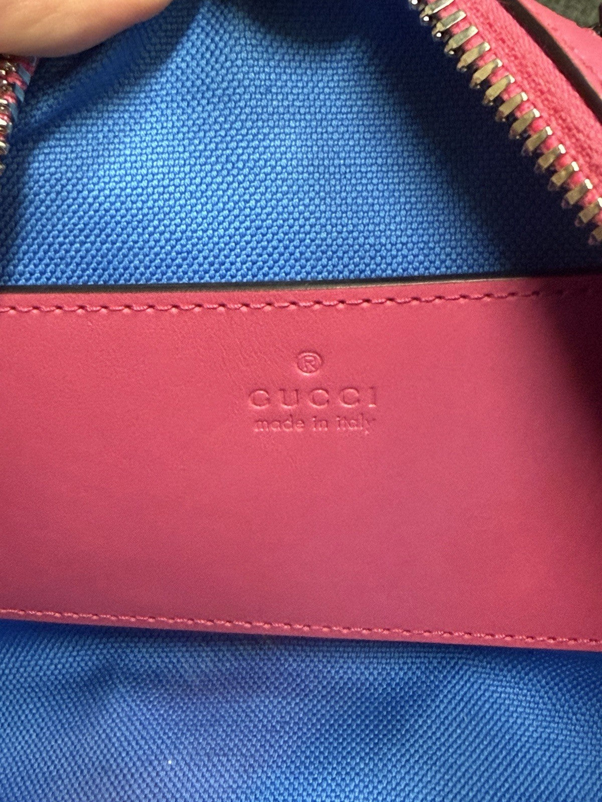 Gucci GG Tennis Bi-color Perforated Mini Duffle Bag Fushia/Blue Leather — view 8