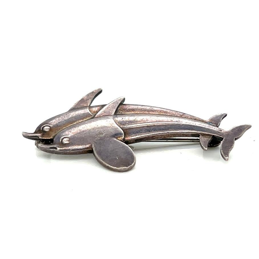 Georg Jensen Denmark Design #317 Sterling Silver Two Dolphin Vintage Brooch Pin — Certified Authentic | San Diego Jewelry Buye