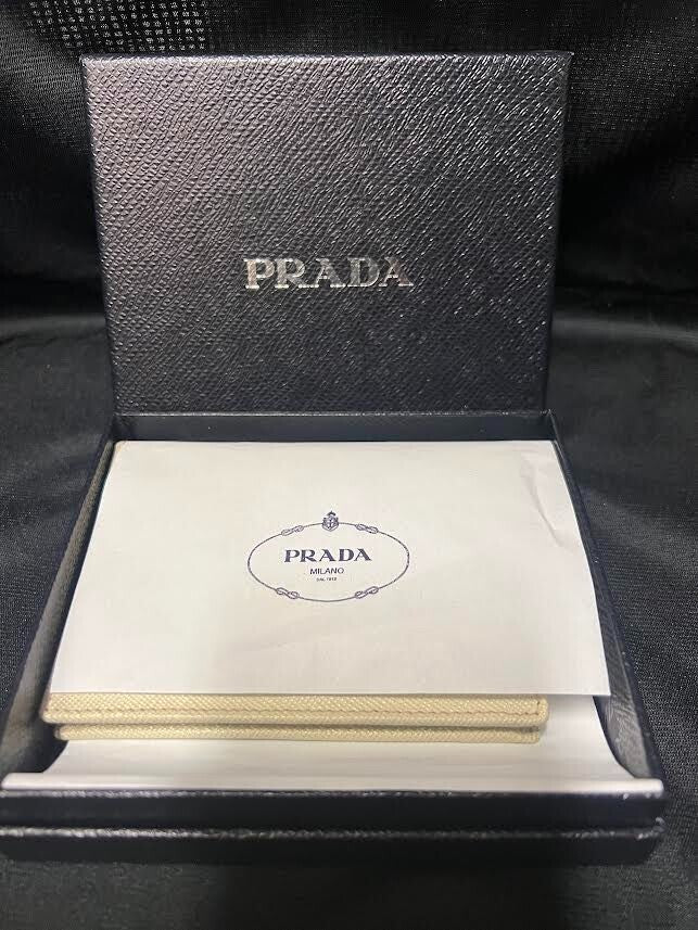 Prada Saffiano Bifold Leather Verticle Card Holder Compact Wallet Cream/gold (view 14)