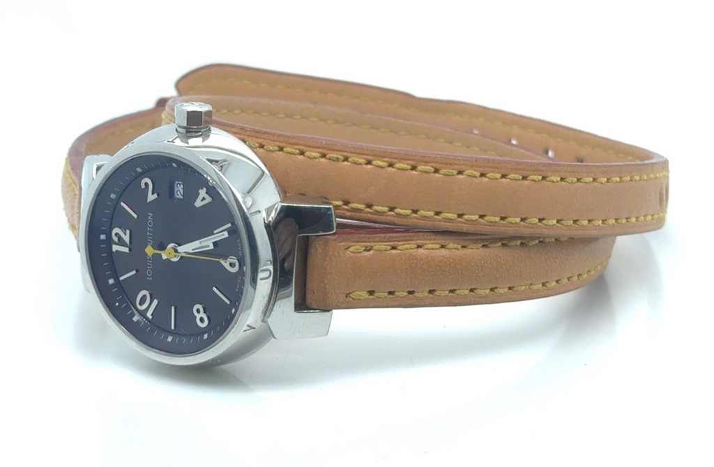 Louis Vuitton Tambour Triple Tour Watch Brown Dial Tan Leather Wrap Strap 28MM (view 2)