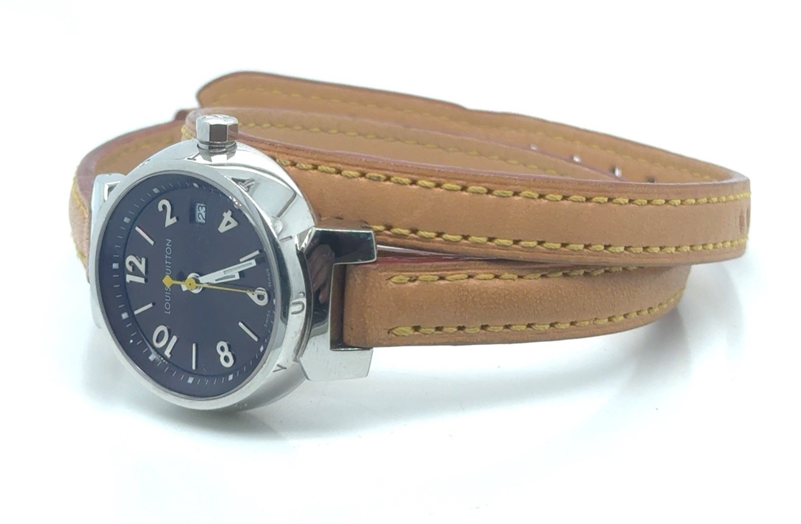 Louis Vuitton Tambour Triple Tour Watch Brown Dial Tan Leather Wrap Strap 28MM (view 2)