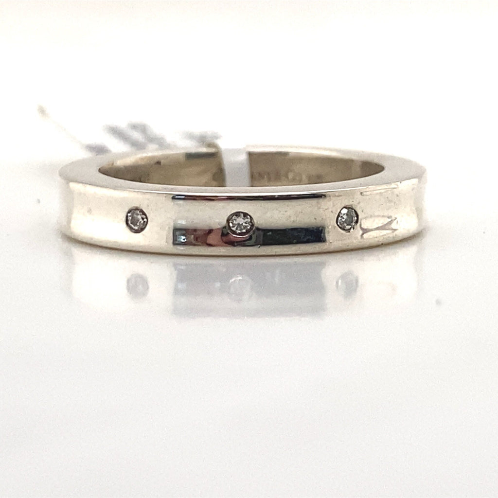 0.05tcw Tiffany & Co. Sterling Silver 3 Diamond 4mm Band Ring Size 5 — Certified Authentic | San Diego Jewelry Buyers