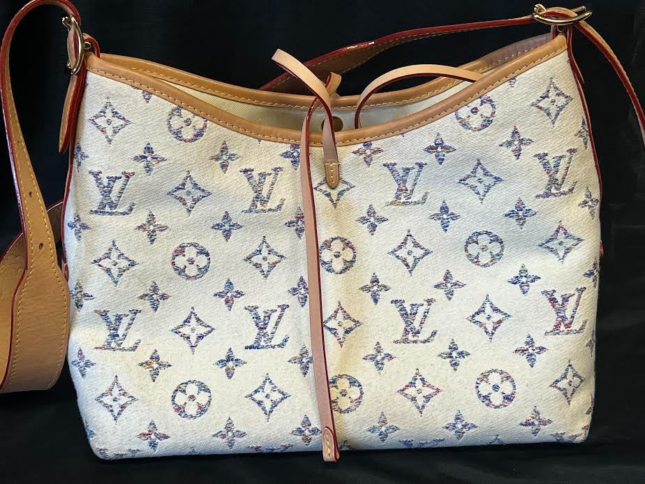 LOUIS VUITTON MONOGRAM JAQUARD CARRYALL PM SHOULDER BAG, POUCH & MIRROR NAME TAG — Certified Authentic | San Diego Jewelry Bu