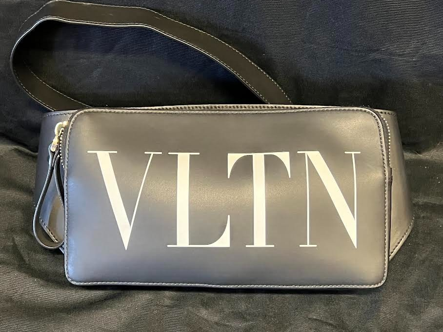 Valentino Garavani Calfskin Vltn Belt Bag Black White Lettering Adjustable Strap (view 1)