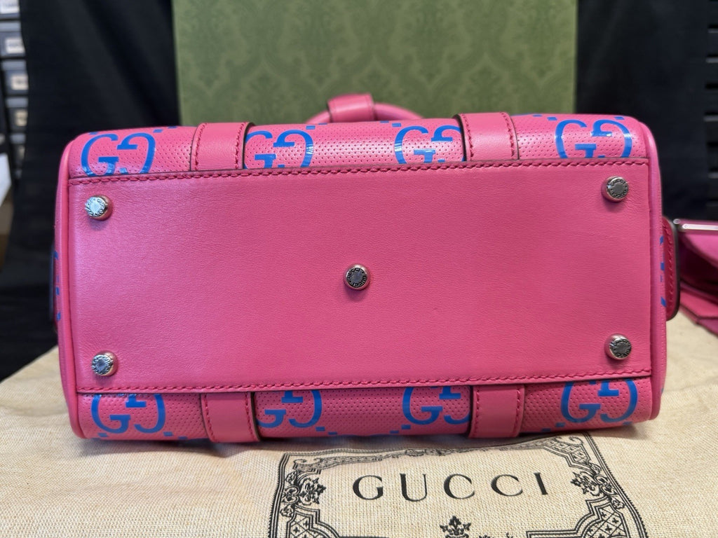 Gucci GG Tennis Bi-color Perforated Mini Duffle Bag Fushia/Blue Leather — view 5