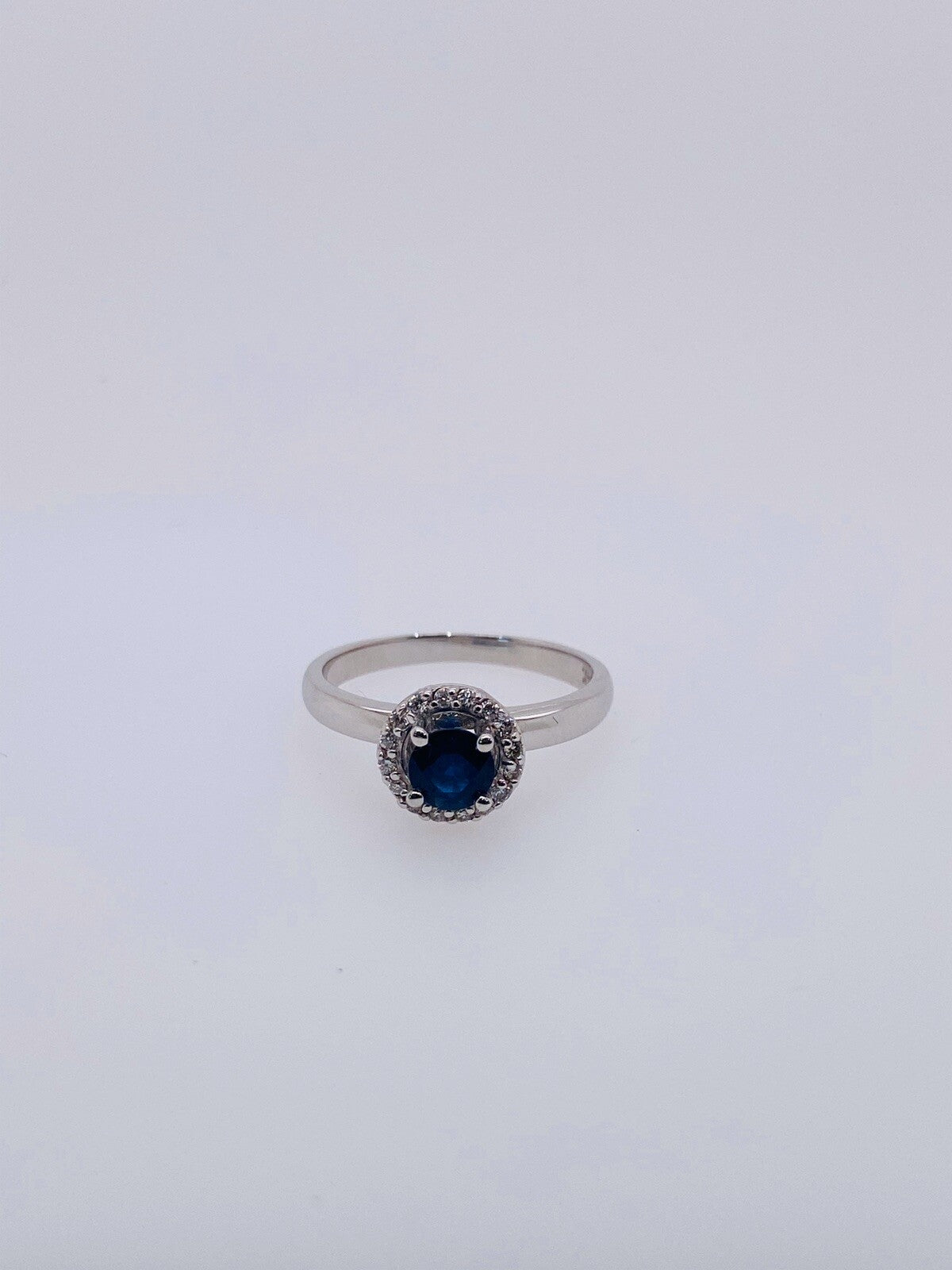 0.80tcw Effy 14k White Gold Diamond Sapphire Halo Ring Size 7 (view 3)
