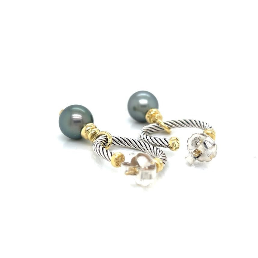 DAVID YURMAN COVERTIBLE DROP HOOP EARRINGS TAHITIAN PEARL SILVER 18K GOLD — view 6