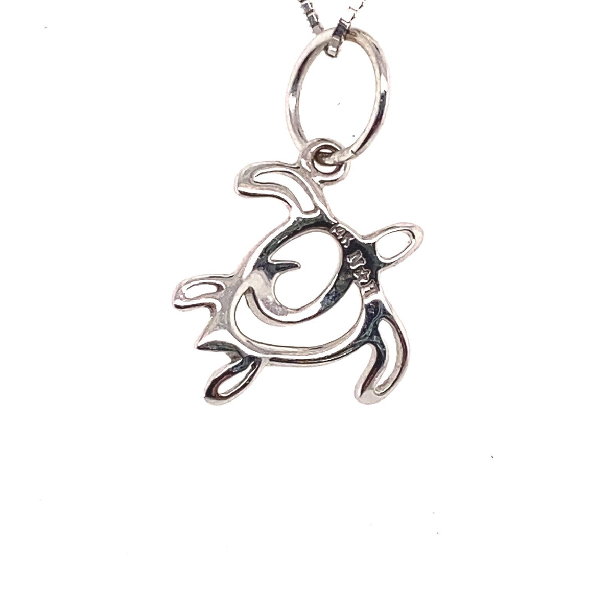 HAKU brand 14K White Gold box chain 17 inch and turtle charm (view 3)