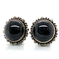 Stephen Dweck silver earrings w/ round black Star Diopside cabochon, clip backs. (view 1)