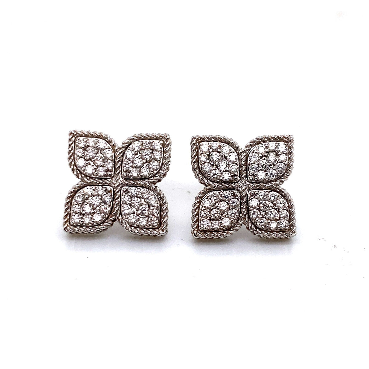 1.00TCW Roberto Coin Clover Petal Diamond Stud Earrings 18K White Gold (view 1)