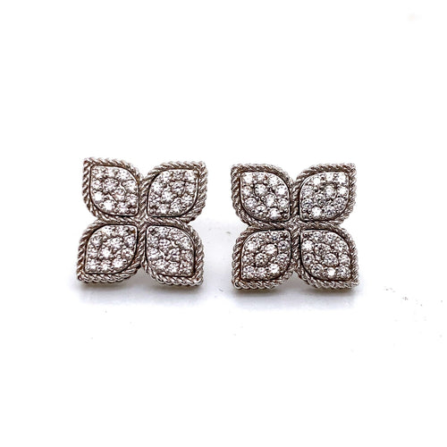 1.00TCW Roberto Coin Clover Petal Diamond Stud Earrings 18K White Gold (view 1)