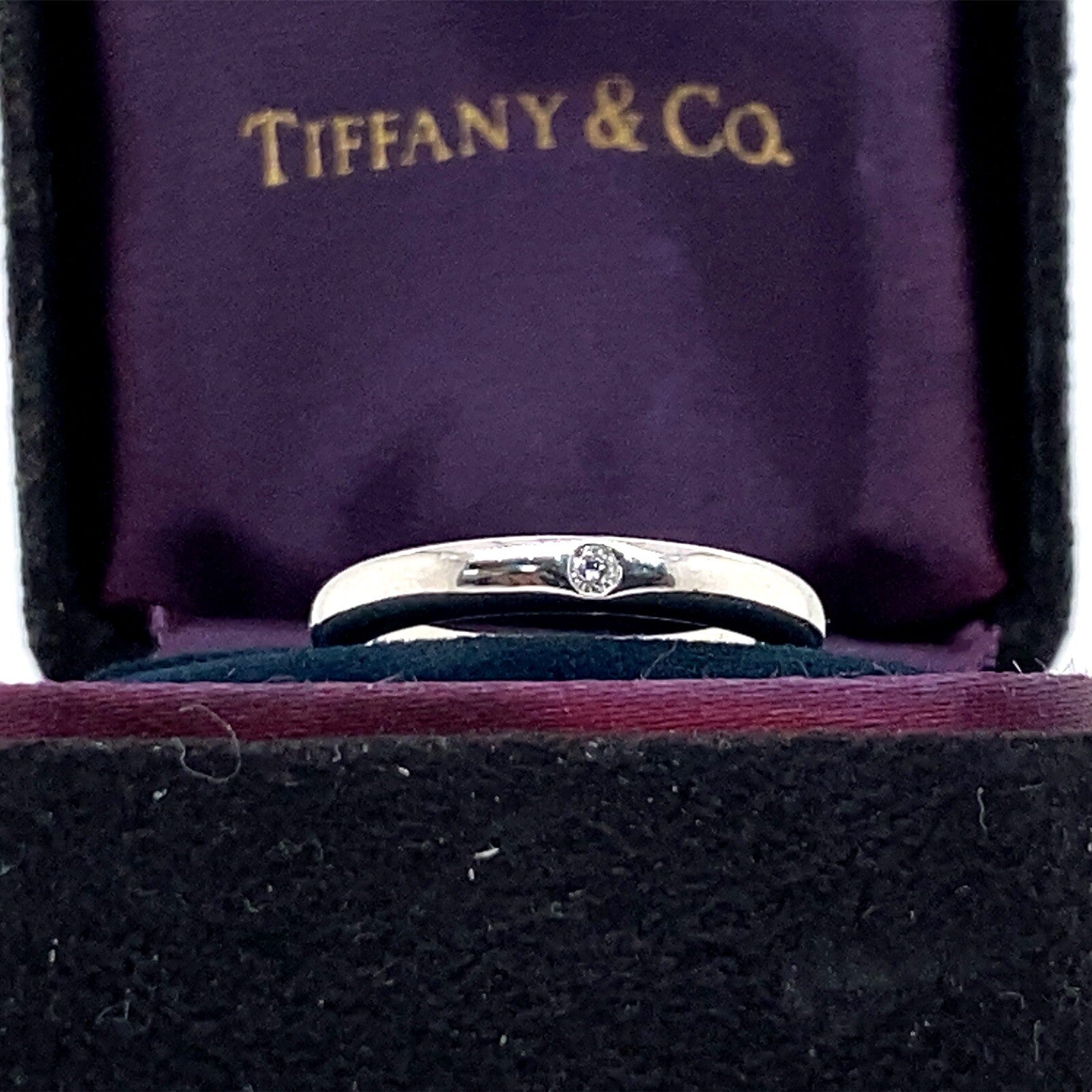 0.02ct Tiffany & Co. Elsa Peretti Platinum and Diamond 3mm Band Ring Size 4 — Certified Authentic | San Diego Jewelry Buyers