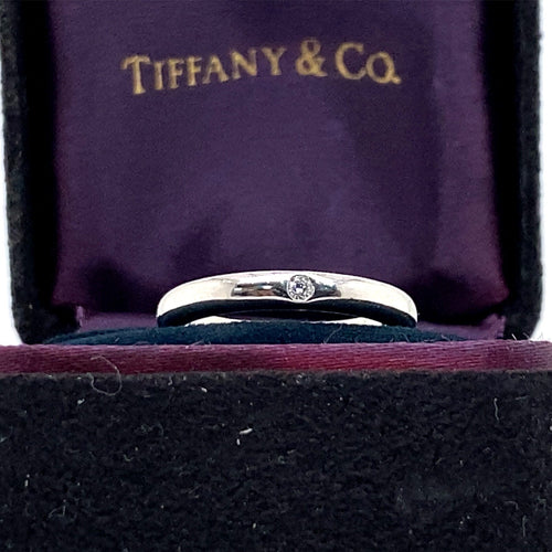 0.02ct Tiffany & Co. Elsa Peretti Platinum and Diamond 3mm Band Ring Size 4 — Certified Authentic | San Diego Jewelry Buyers