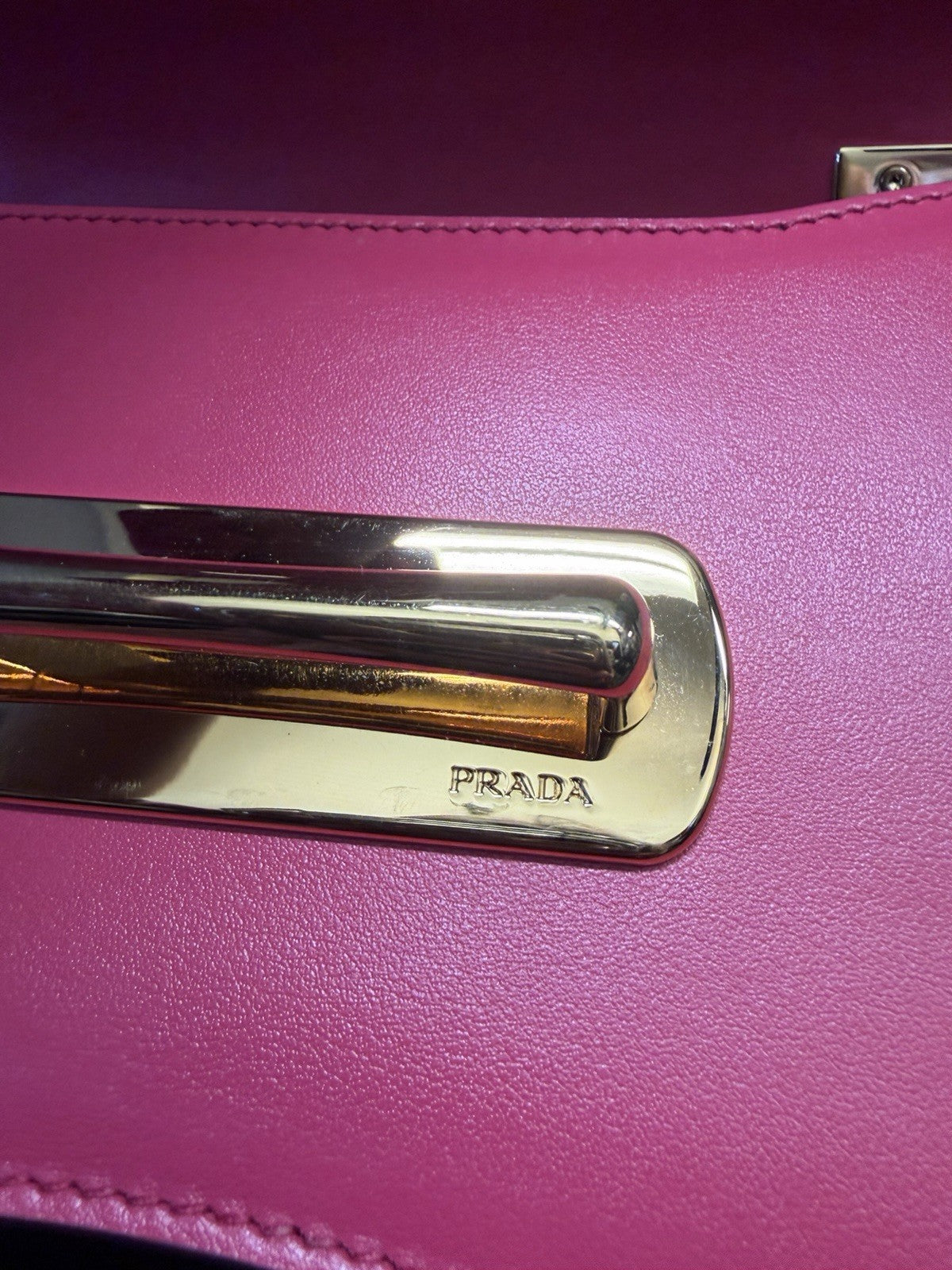 Prada Sidonie Calfskin Handbag Pink and Gold Chain Strap — view 14
