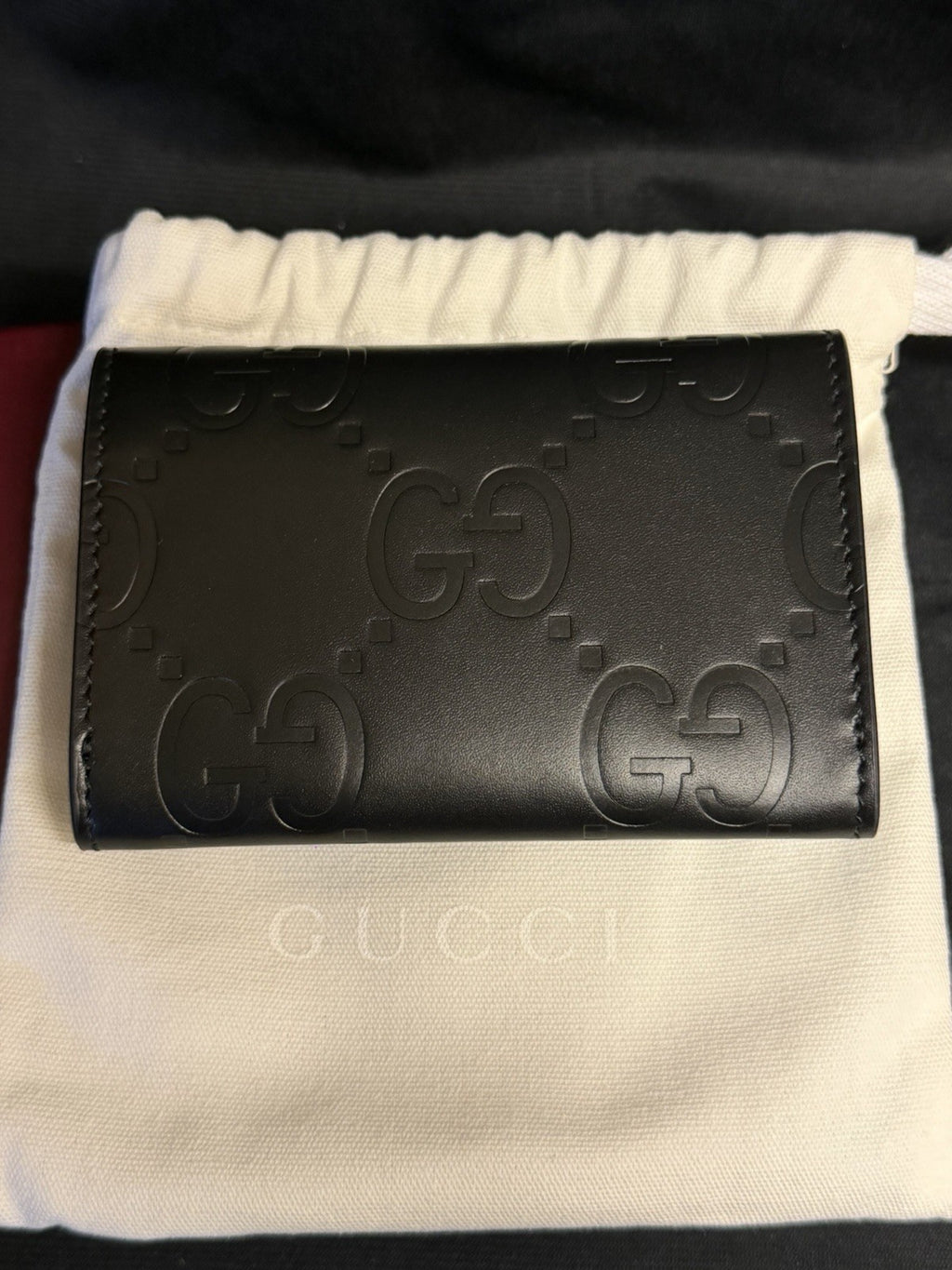 Gucci GG Emblem Card Case Black Leather Gold Hardware2