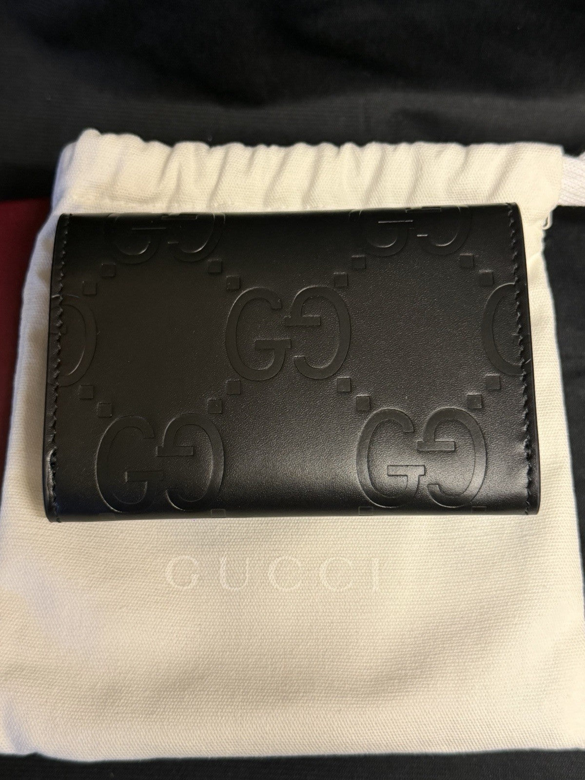 Gucci GG Emblem Card Case Black Leather Gold Hardware2