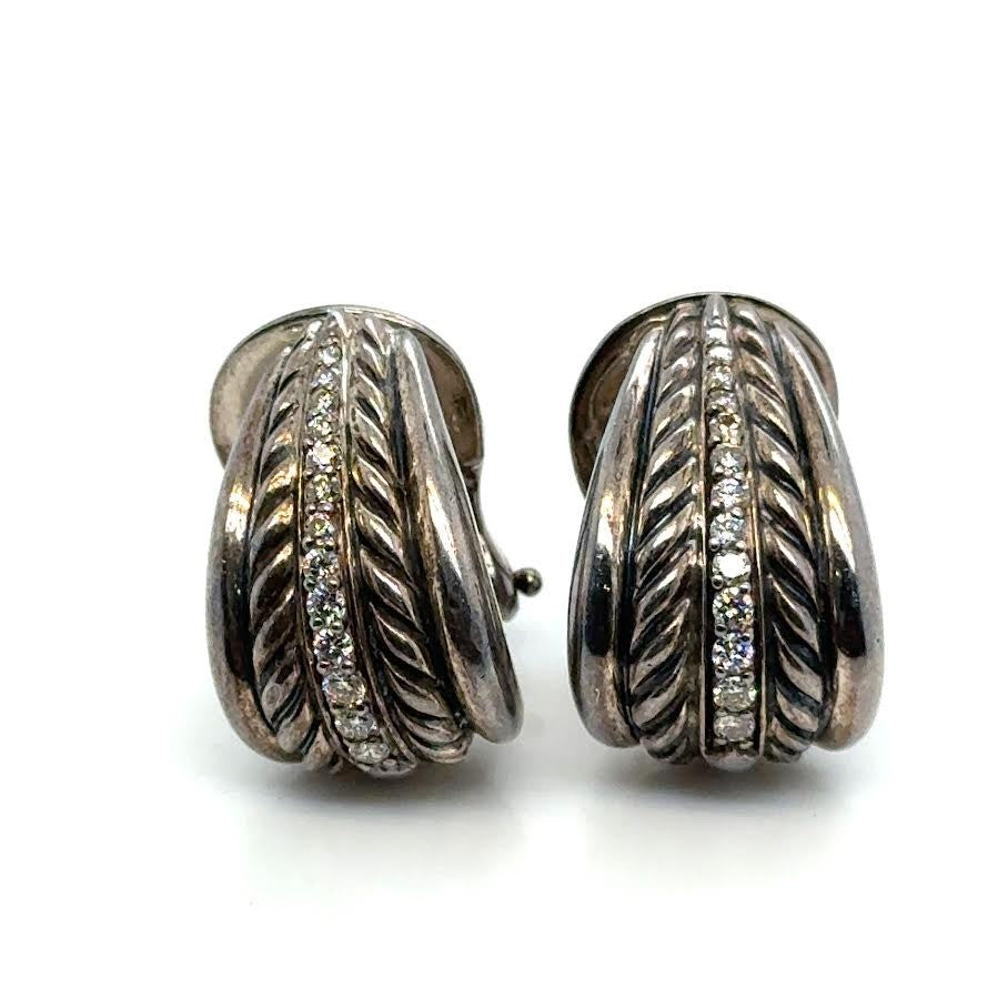 DAVID YURMAN DIAMOND STERLING SILVER 925/18K GOLD HOOP EARRINGS — Certified Authentic | San Diego Jewelry Buyers