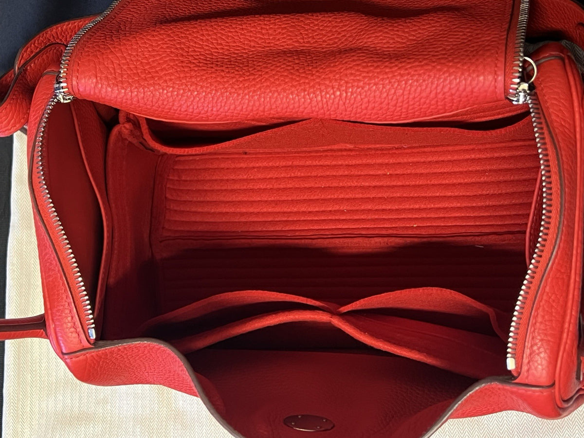 Hermes 2017 Lindy 30 Red Leather Shoulder Bag, Organizer & Dust Bag (view 7)