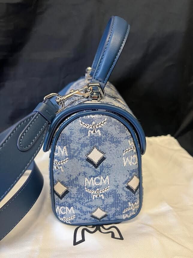 Mcm Small Monogram Jaquard Tracy Crossbody Bag Blue W Removable Adjustable Strap (view 7)