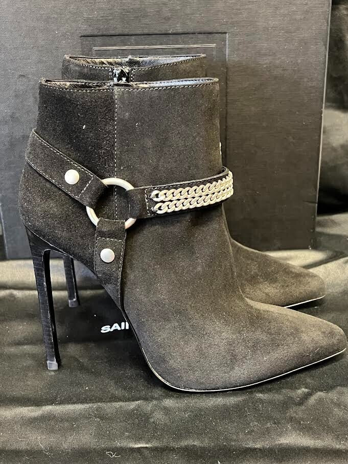 Saint Laurent Paris 110 Cbuck Boot Black Suede Harness Chain Size 38 (us 8) (view 4)
