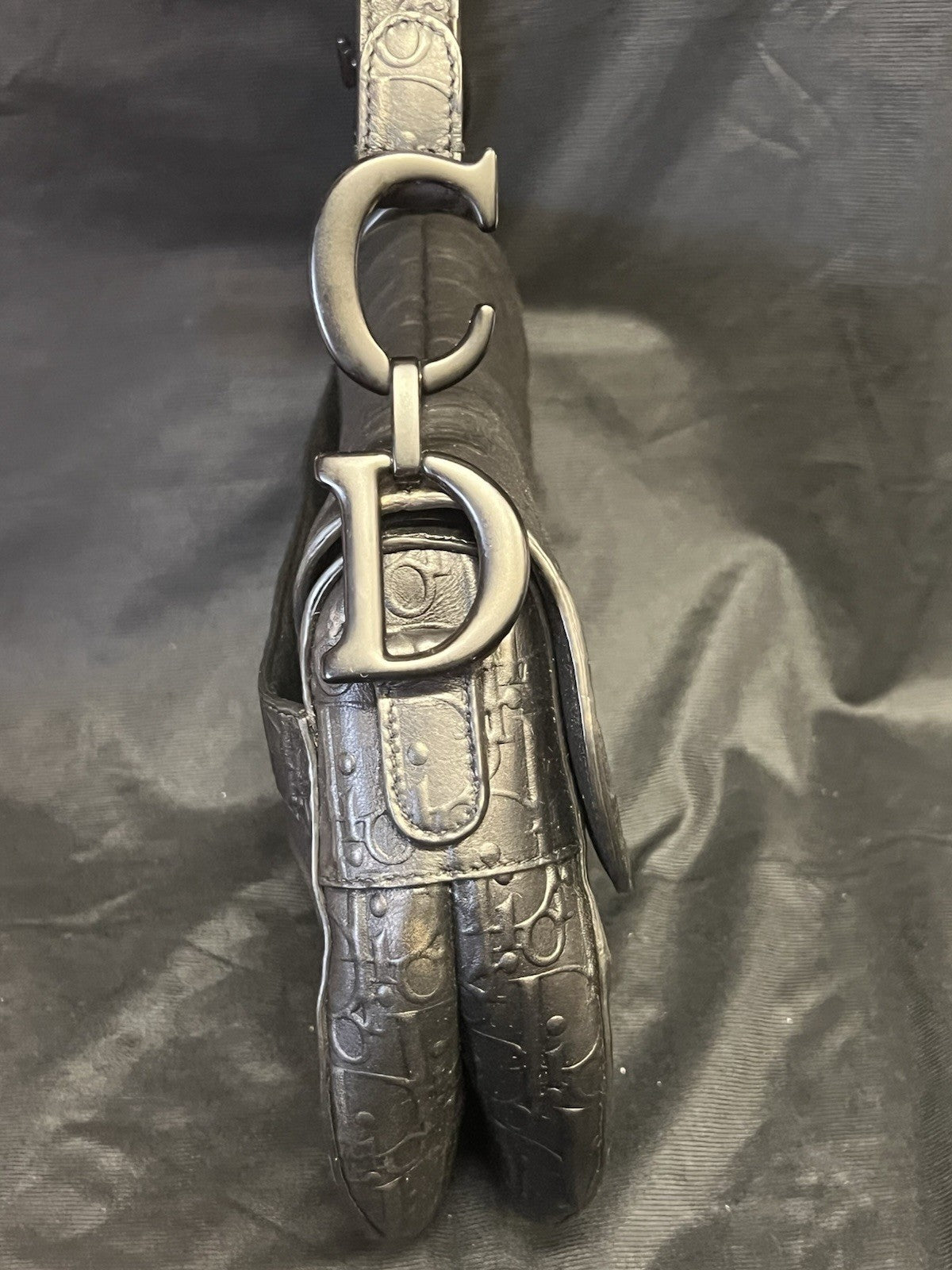 CHRISTIAN DIOR BLACK OBLIQUE EMBOSSED CALFSKIN SADDLE BAG — view 2