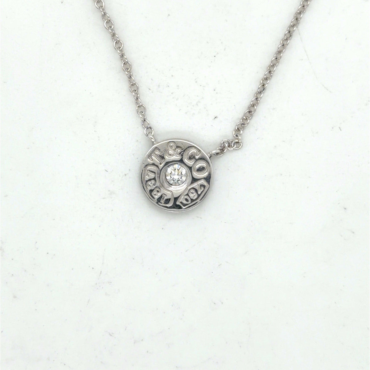 Tiffany & Co 18K WHITE GOLD necklace 1837 collection w/diamond 17in long & POUCH (view 1)