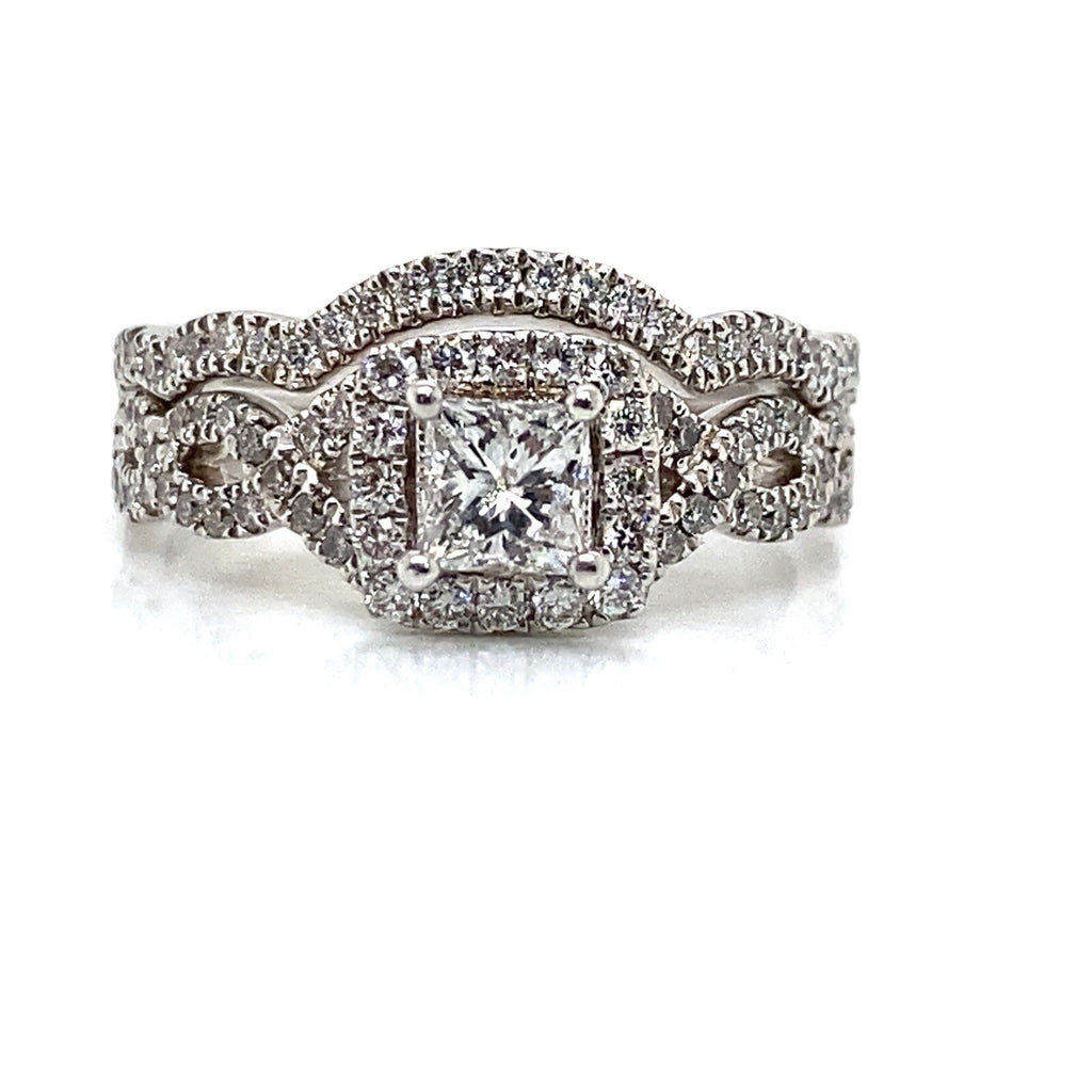 Neil Lane 1.41ctwa Princess cut diamond engagement ring wedding band set w/ Halo (view 1)