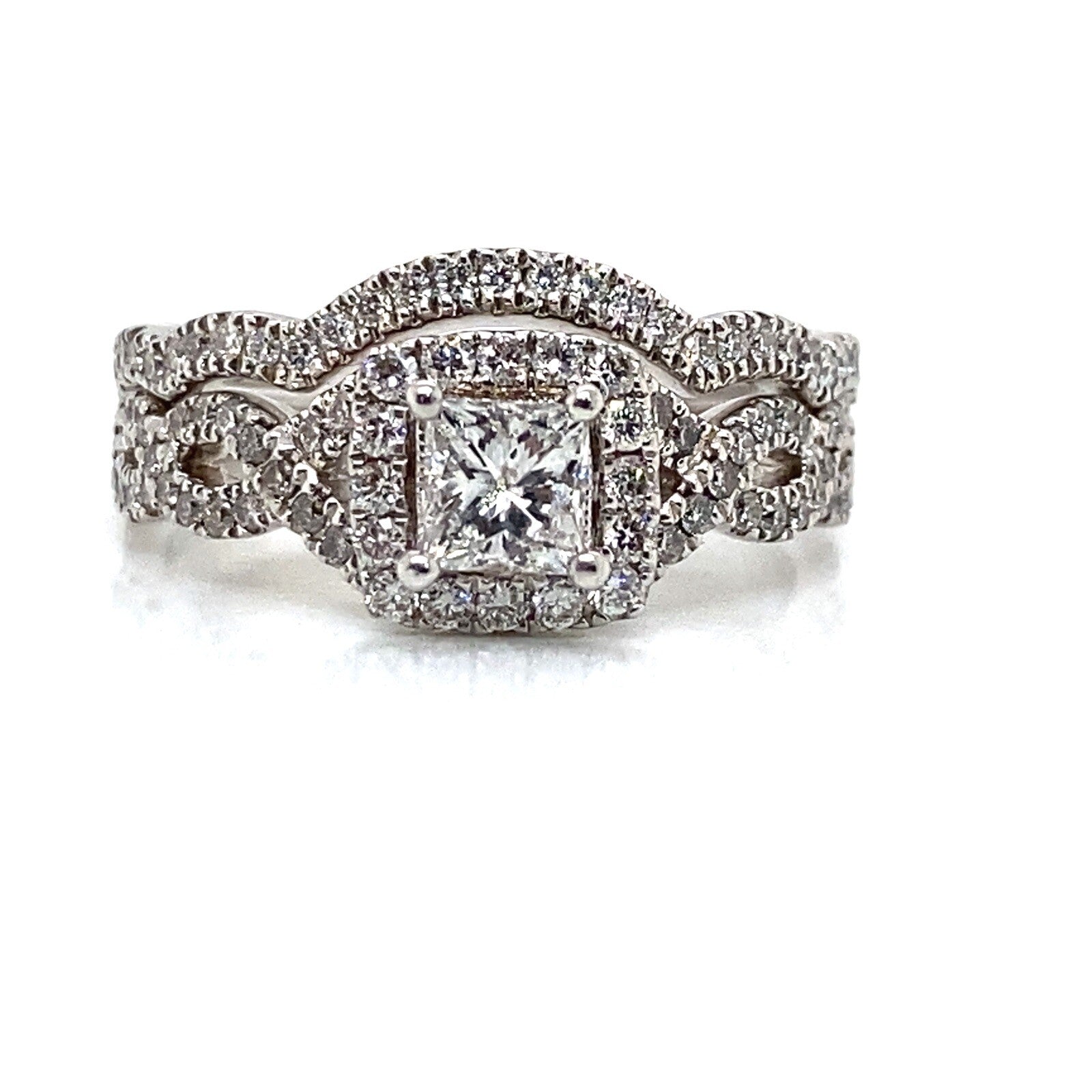 Neal Lane 1.41ctwa Princess cut diamond engagement ring wedding band set w/ Halo — Certified Authentic | San Diego Jewelry Bu
