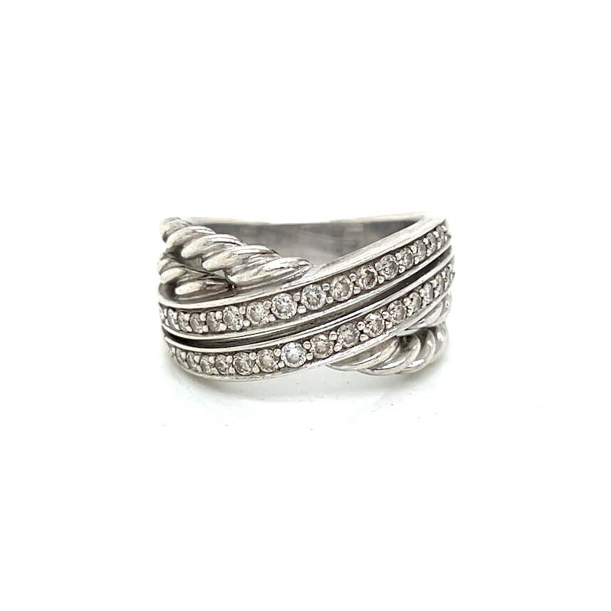 DAVID YURMAN DIAMOND CROSSOVER SILVER RING SIZE 8 — view 12