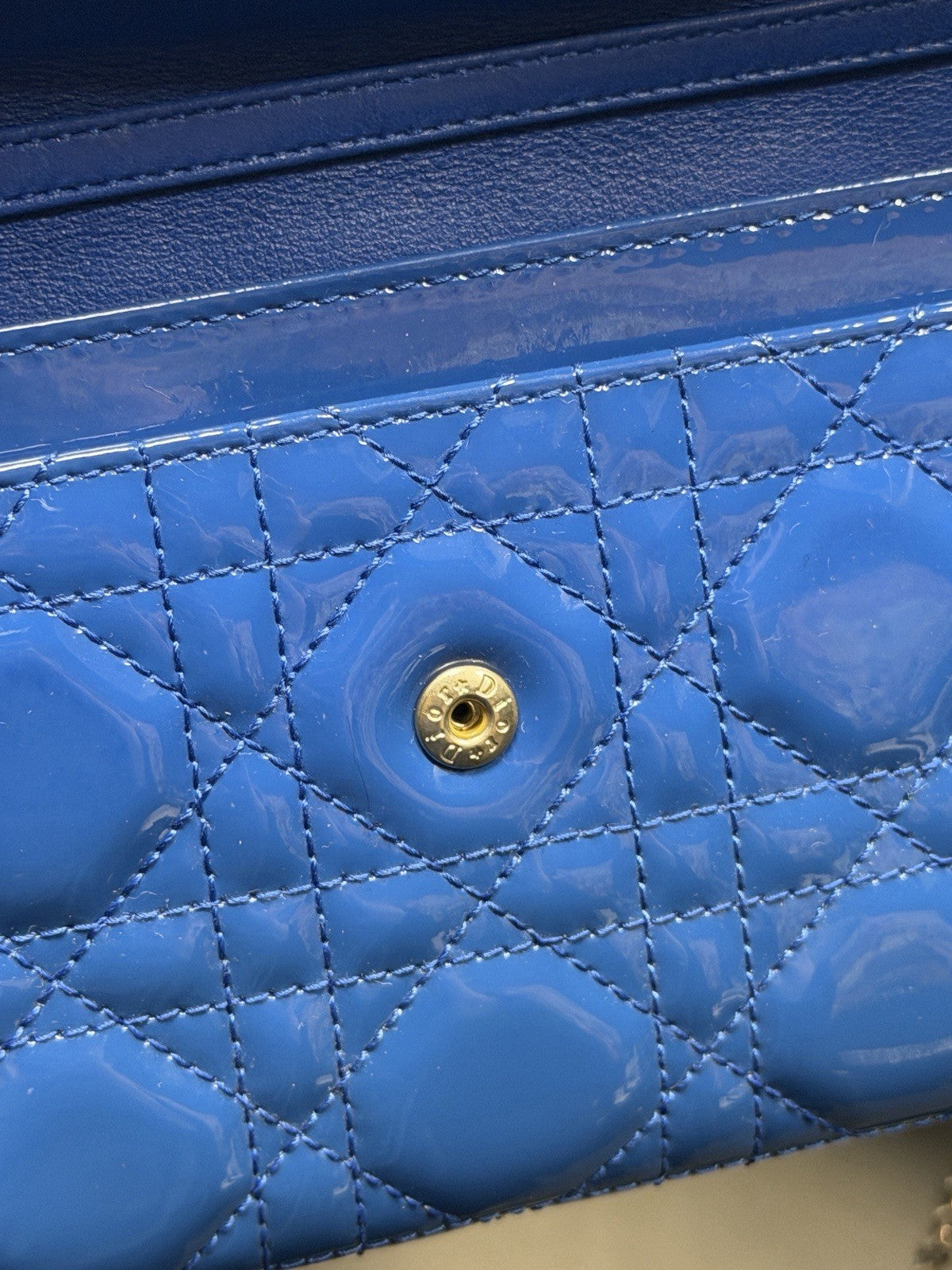 Christian Dior Lady Dior Pouch Wallet on Chain Patent Leather Blue/Silver — view 12