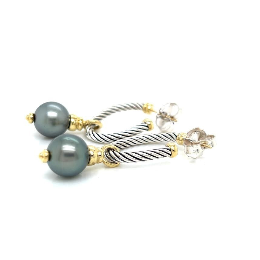 DAVID YURMAN COVERTIBLE DROP HOOP EARRINGS TAHITIAN PEARL SILVER 18K GOLD — view 8