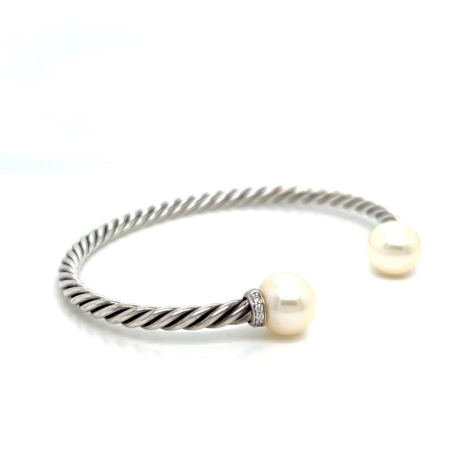 David Yurman Sterling Silver 925 Solari Bracelet with Pearls & Diamonds Size M. — view 2