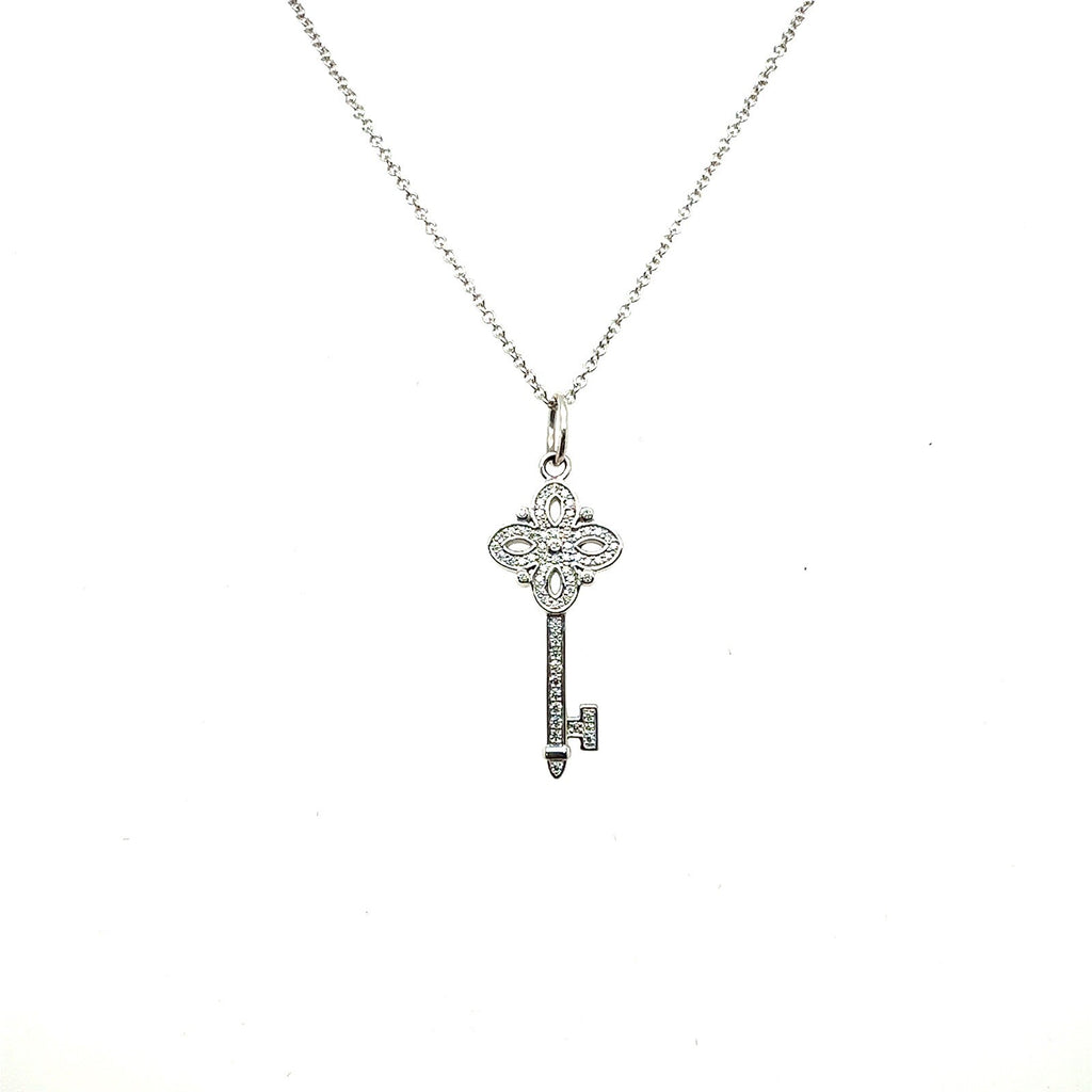 Tiffany & Co. 18k White Gold Diamond Victoria Key Pendant Necklace 16" (view 1)