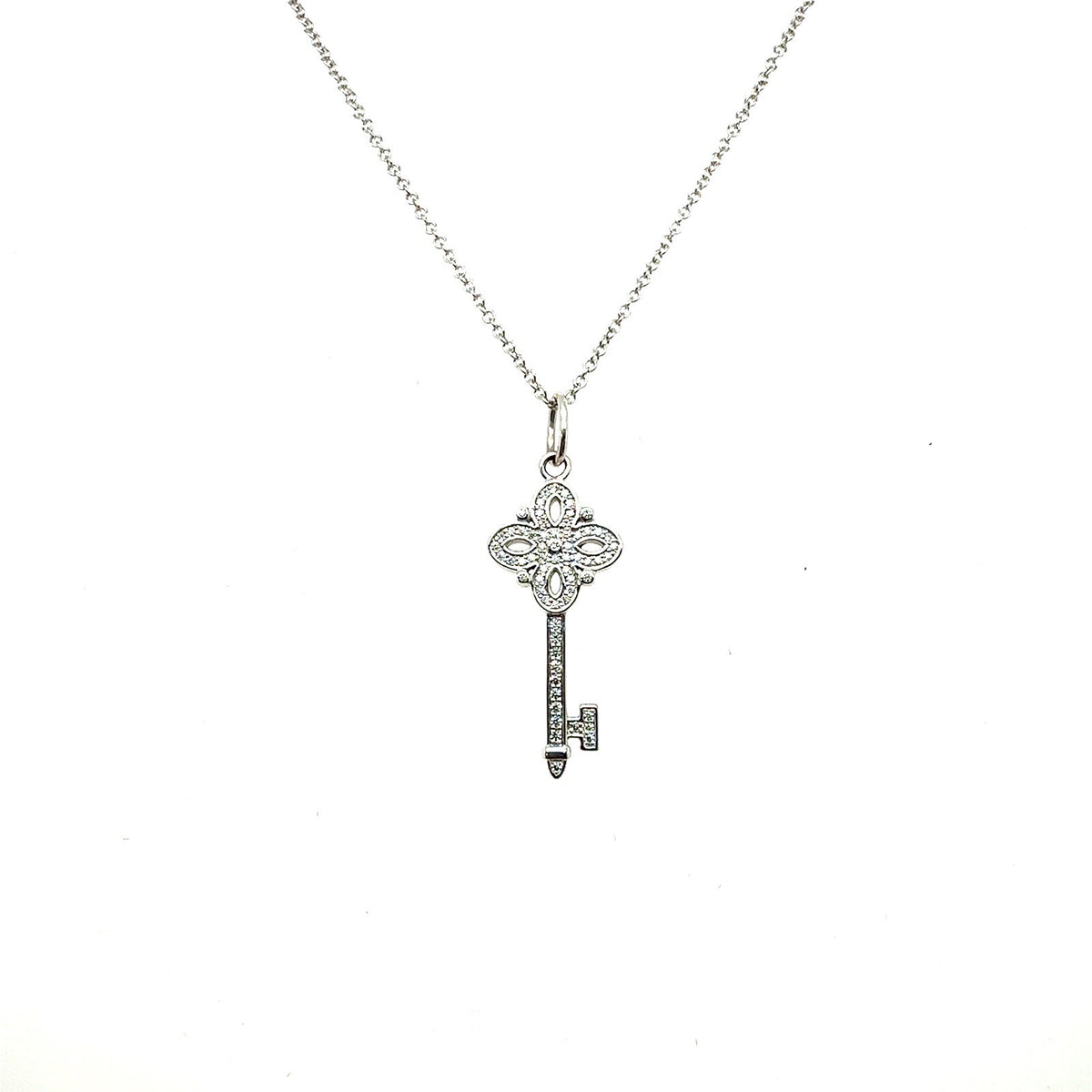 Tiffany & Co. 18k White Gold Diamond Victoria Key Pendant Necklace 16" (view 1)
