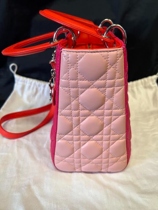 CHRISTIAN DIOR TRI COLOR LADY DIOR MEDIUM TOP HANDLE BAG W REMOVABLE STRAP — view 5