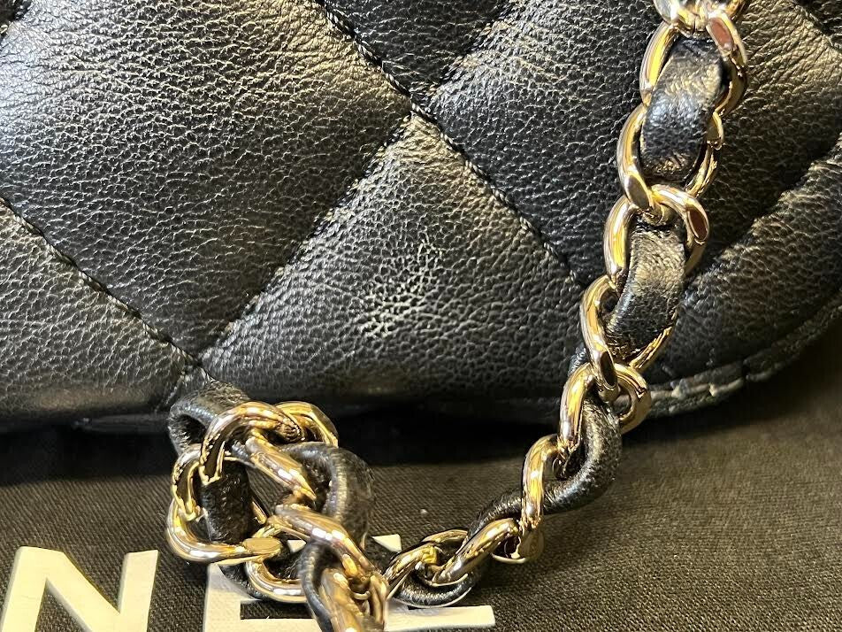 Chanel Chain Frame Flap Bag Quilted Black Lambskin Chain Link Shoulder Strap (view 9)
