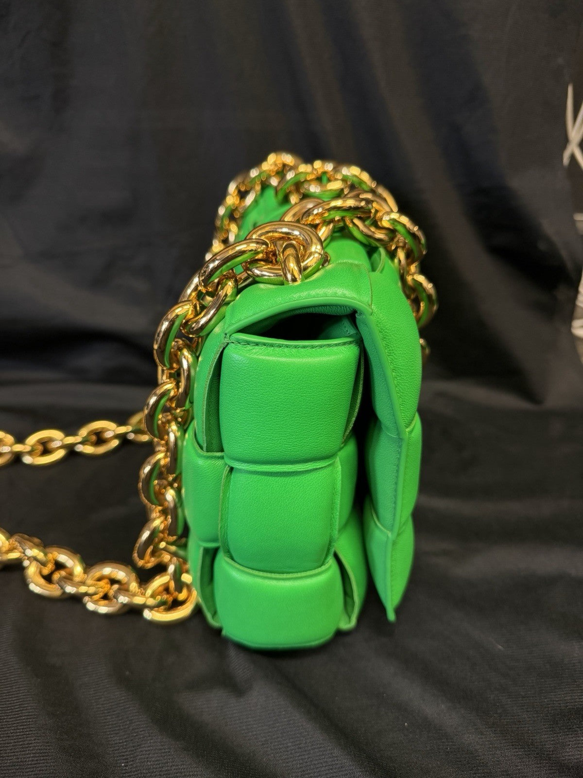 Bottega Veneta Padded Chain Cassette Bag Green Lambskin Gold Chain Strap — view 3