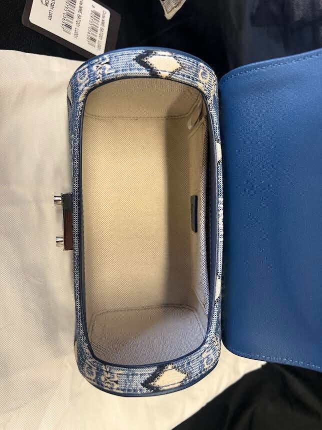 Mcm Small Monogram Jaquard Tracy Crossbody Bag Blue W Removable Adjustable Strap (view 9)