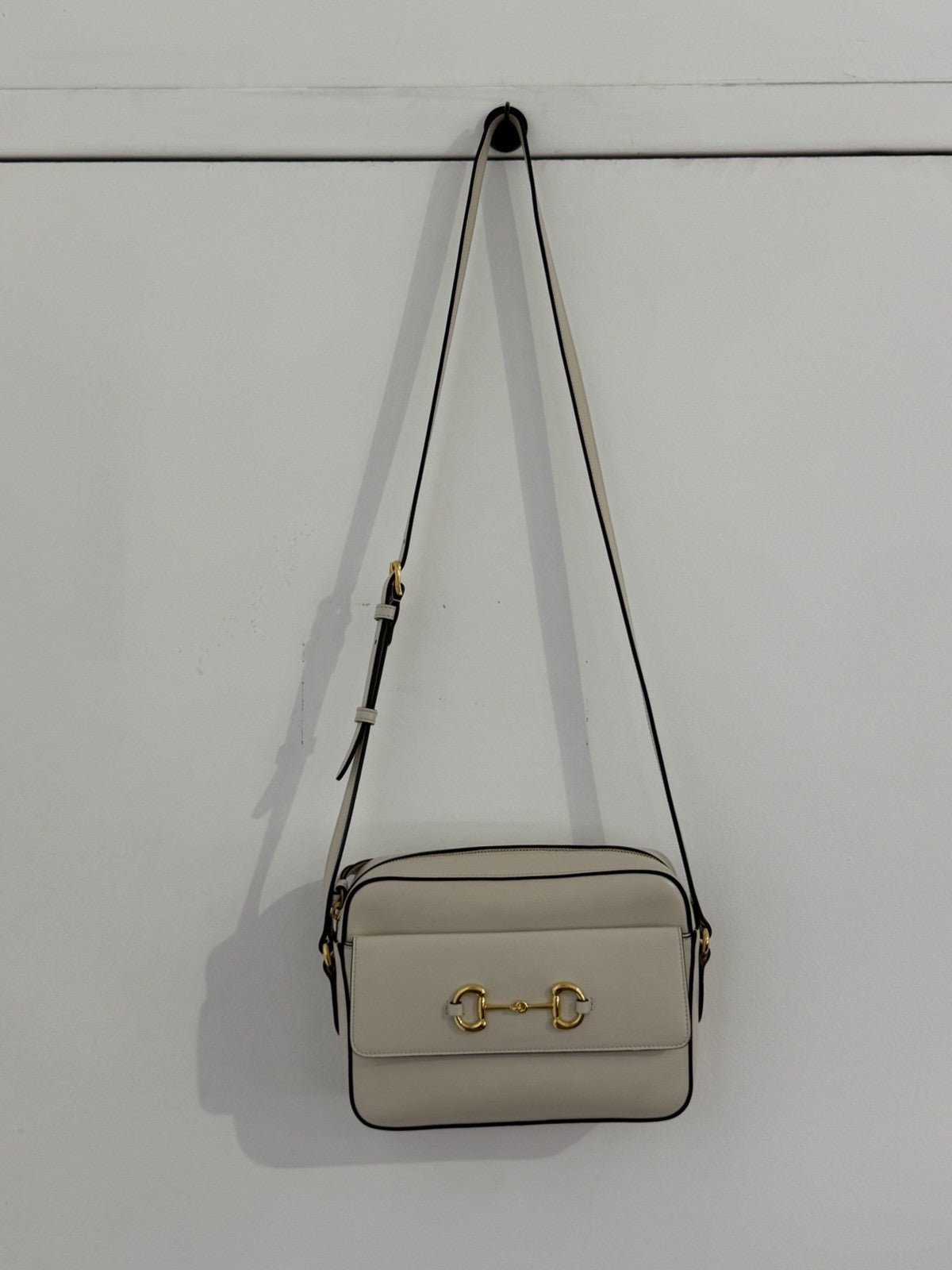 Gucci Horsebit 1955 Crossbody Bag Adjustable Strap Cream Leather, Gold Hardware — Certified Authentic | San Diego Jewelry Buy