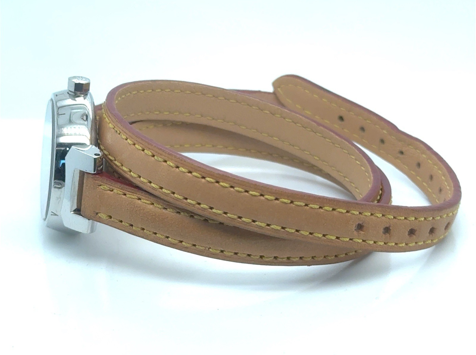 Louis Vuitton Tambour Triple Tour Watch Brown Dial Tan Leather Wrap Strap 28MM (view 3)
