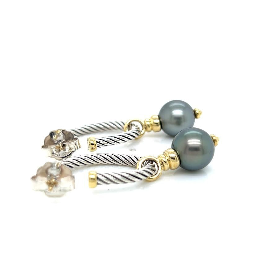 DAVID YURMAN COVERTIBLE DROP HOOP EARRINGS TAHITIAN PEARL SILVER 18K GOLD — view 10