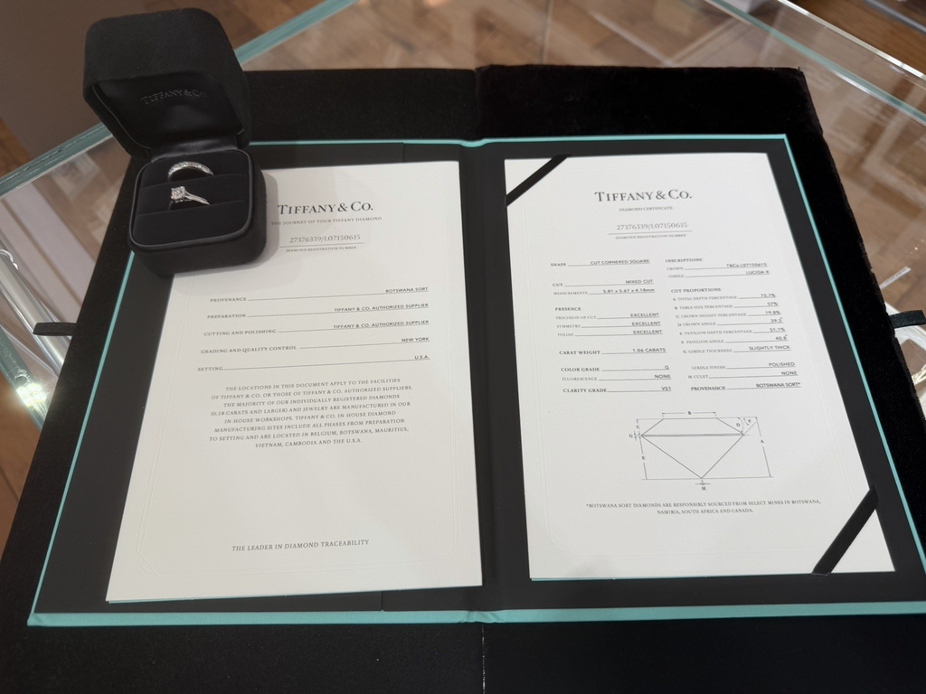 Tiffany & Co. Lucida Ring Set PT950 1.06ct Solitare & Channel Set Band Size 7.5 (view 13)