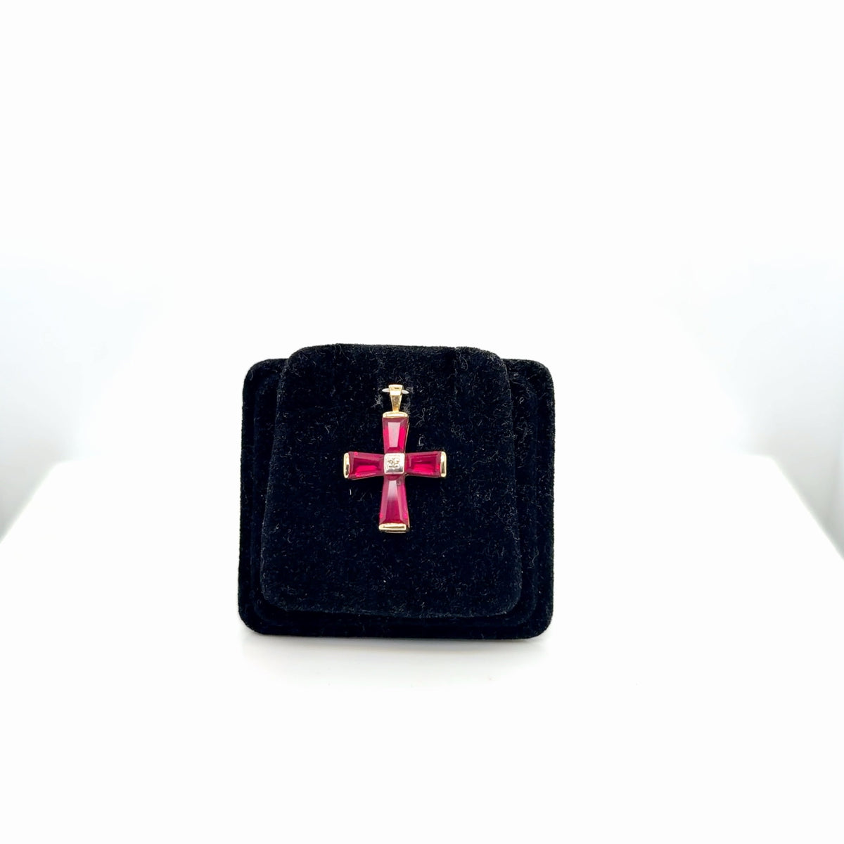 10K Yellow Gold Ruby Cross Pendant, 1.75g
