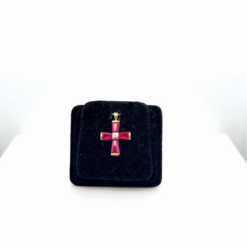 10K Yellow Gold Ruby Cross Pendant, 1.75g