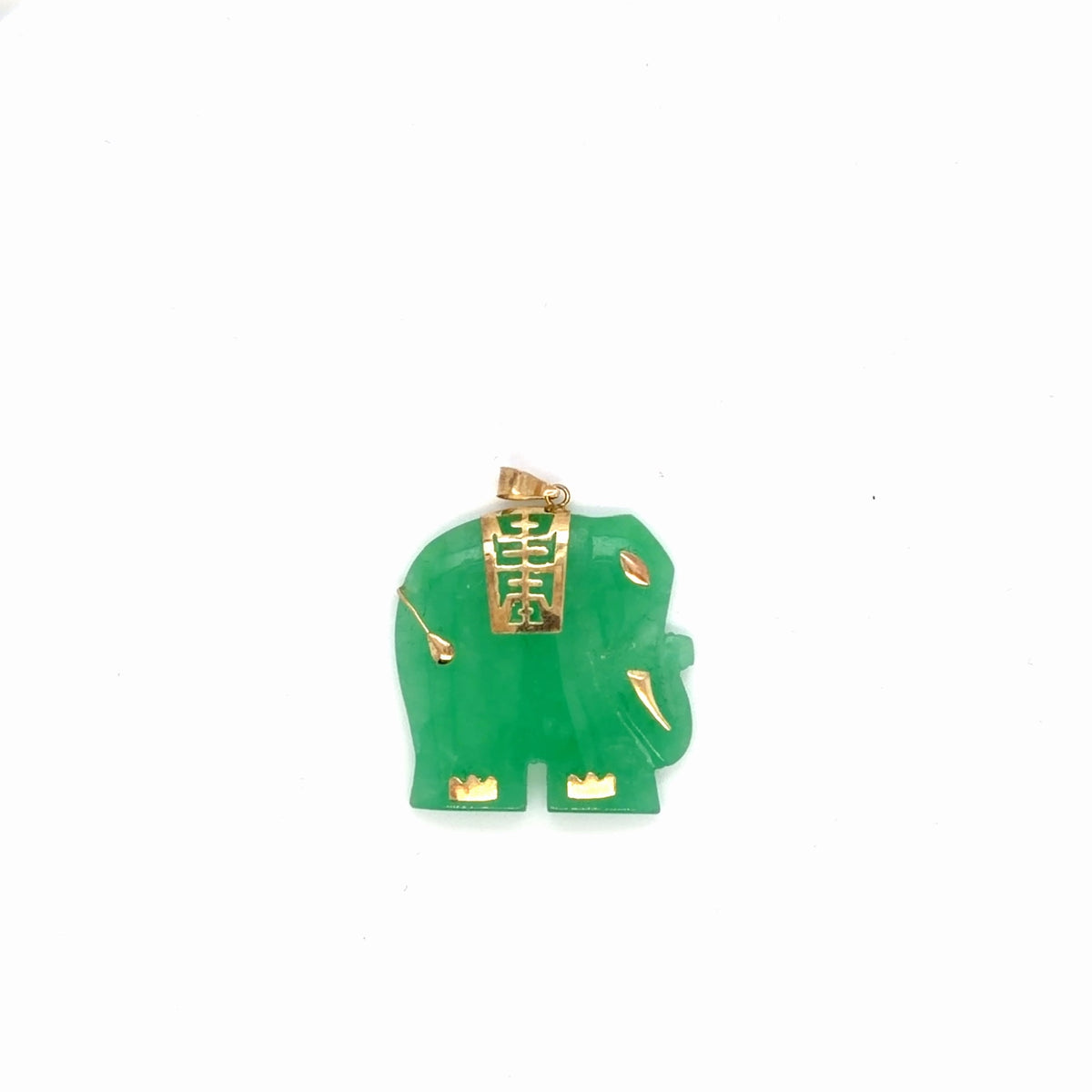 Green Jade Elephant Pendant 14K Yellow Gold Lucky Charm, 5.15g (view 3)