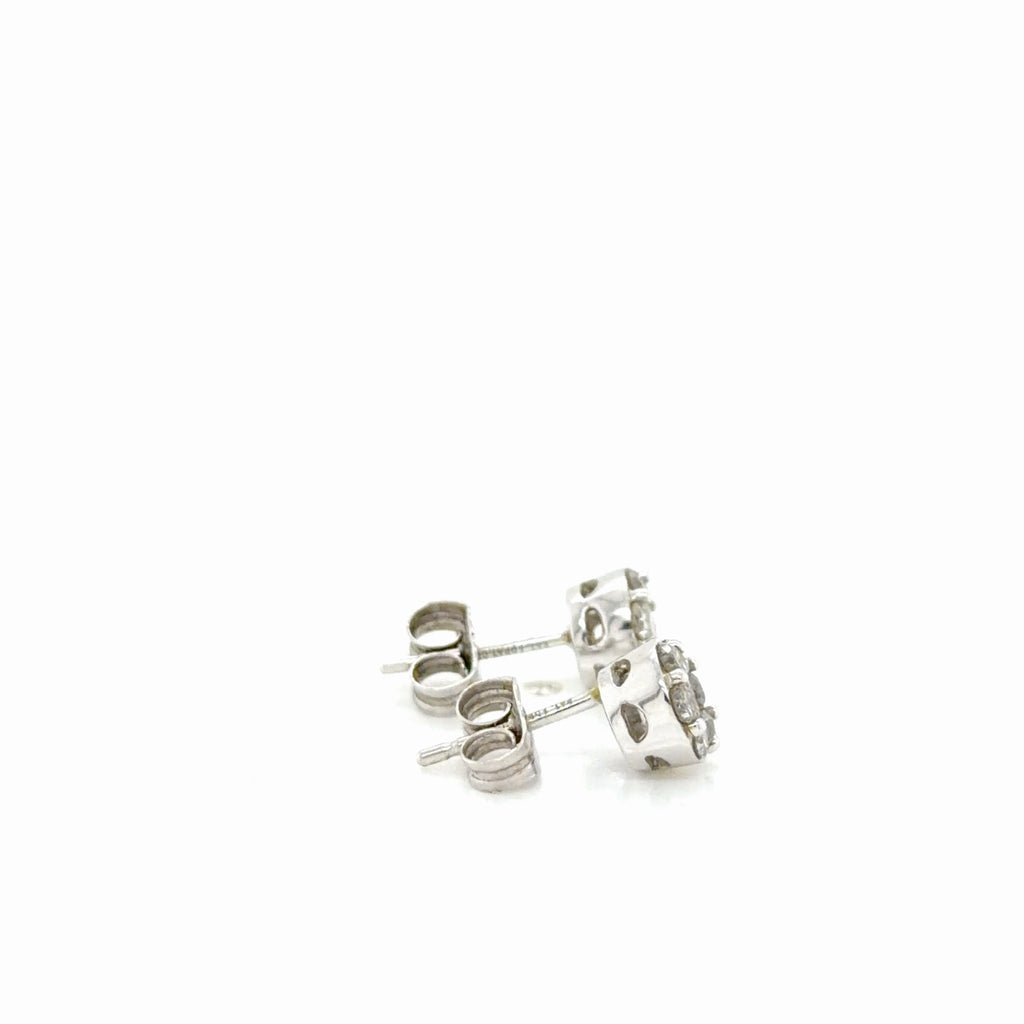 14-Diamond Cluster Stud Earrings 10K White Gold 0.50 ctw Round Natural (view 3)