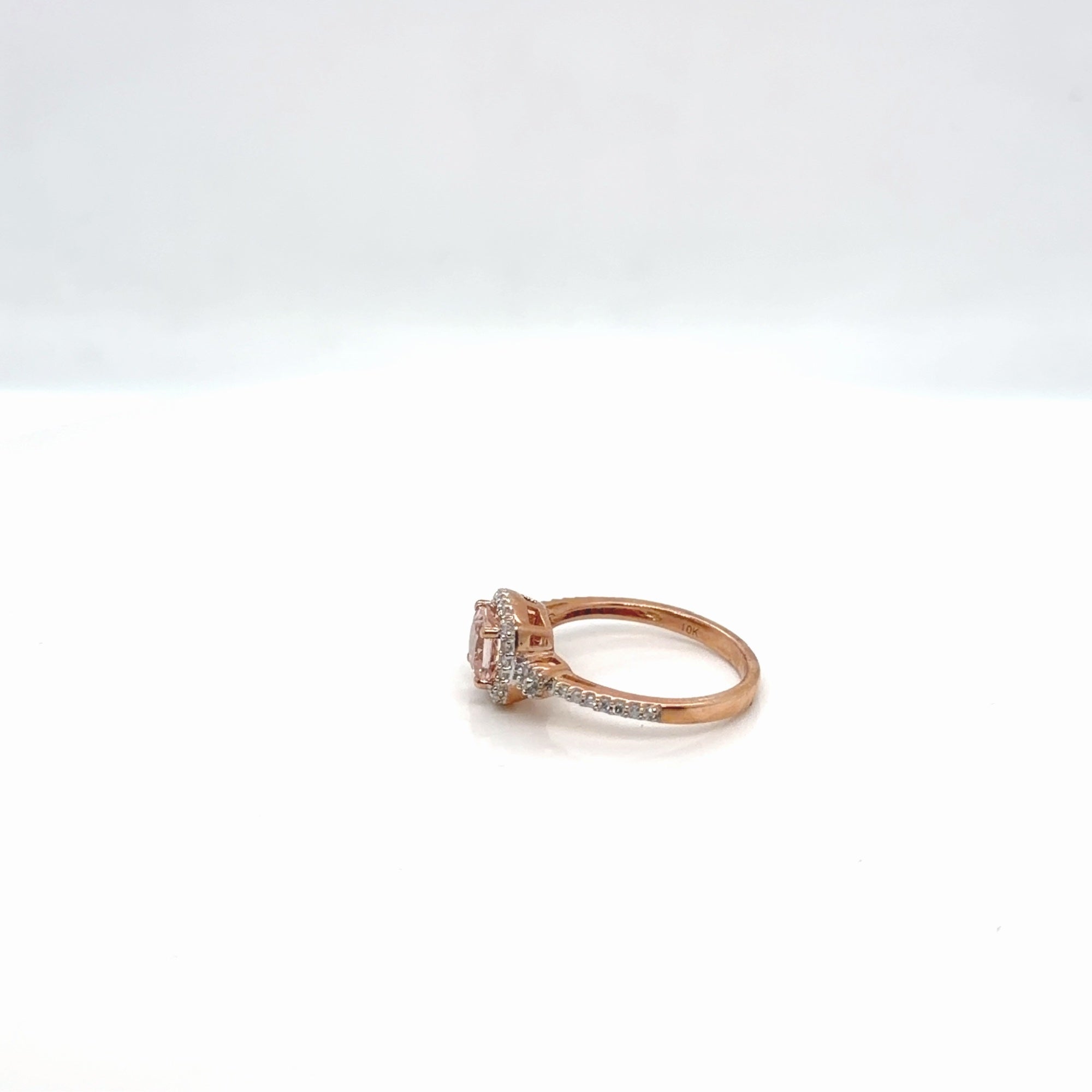 10K Rose Gold Morganite Diamond Halo Cushion Ring Size 5 (view 4)