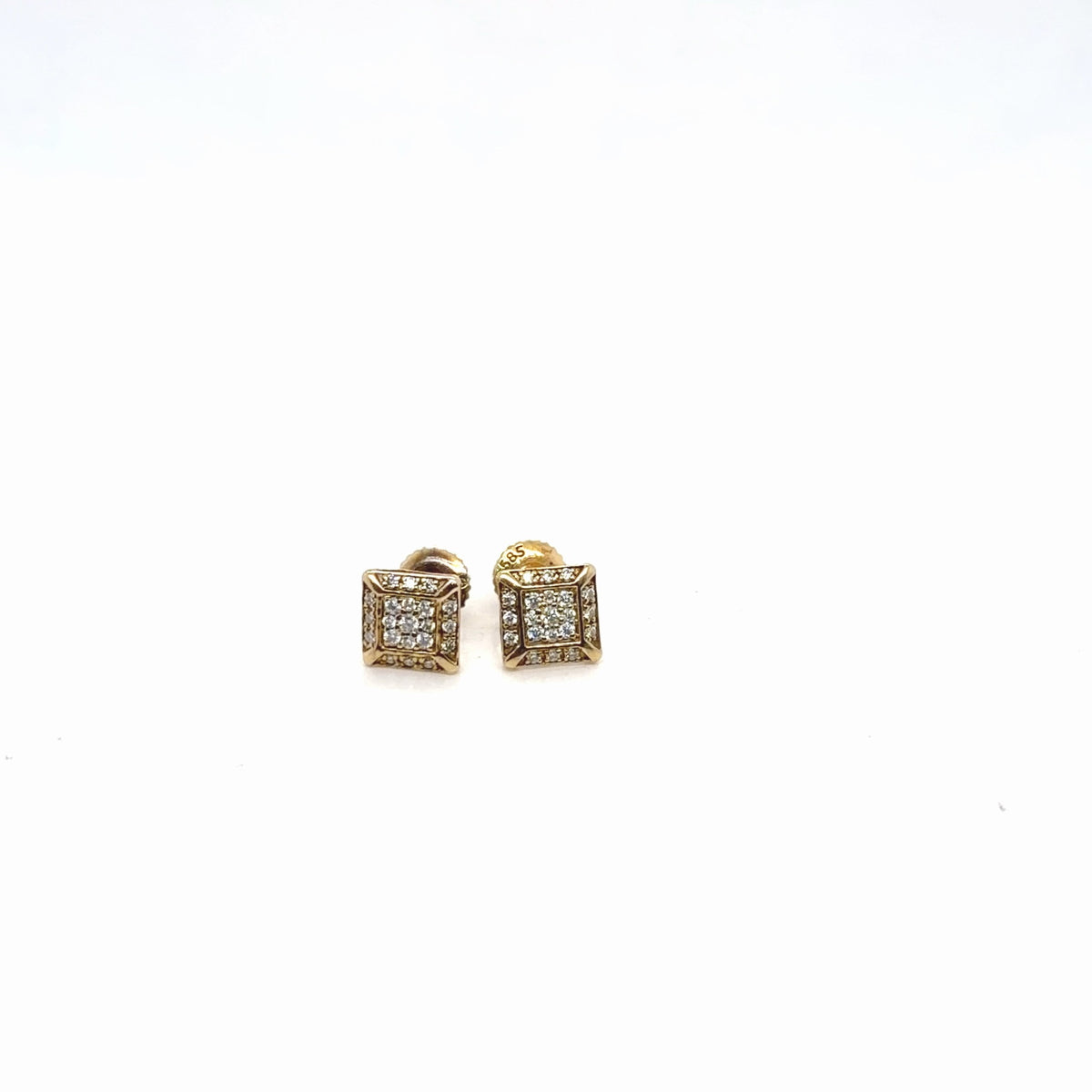 10K Yellow Gold Square Pave Stud Earrings with Screw Backs (view 4)