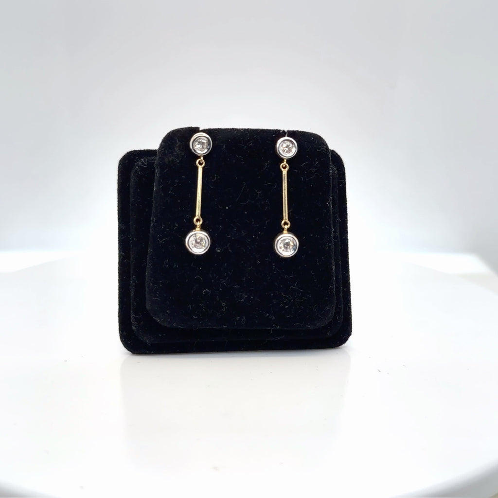 Diamond Bezel Drop Earrings 14K Two-Tone Gold 0.26 ctw Round Brilliant (view 1)