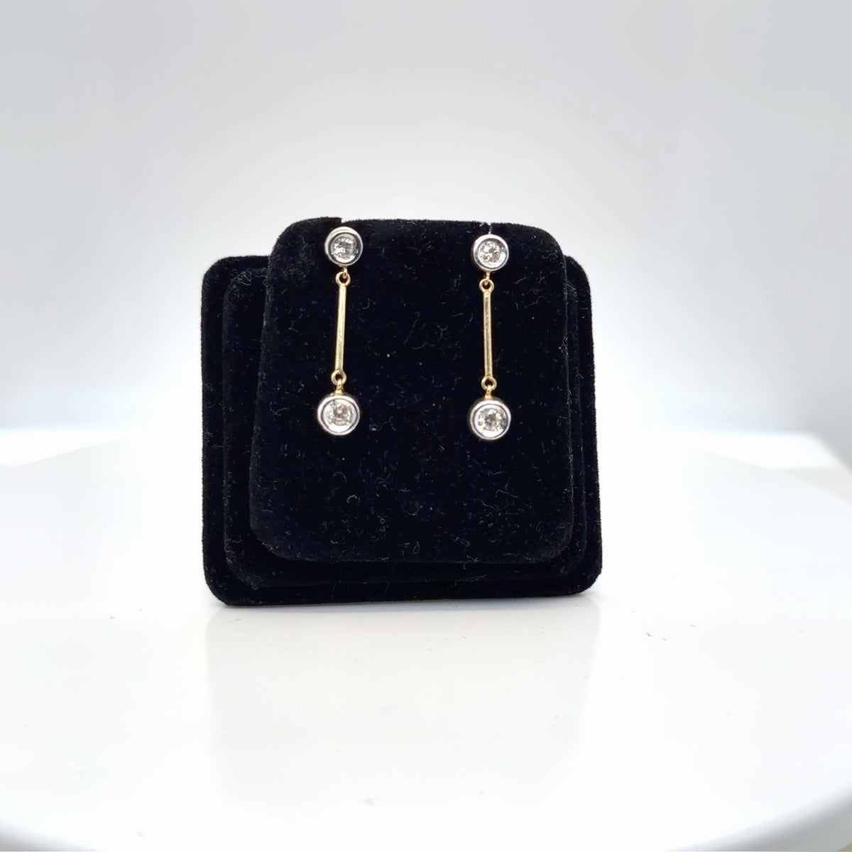 Diamond Bezel Drop Earrings 14K Two-Tone Gold 0.26 ctw Round Brilliant (view 1)